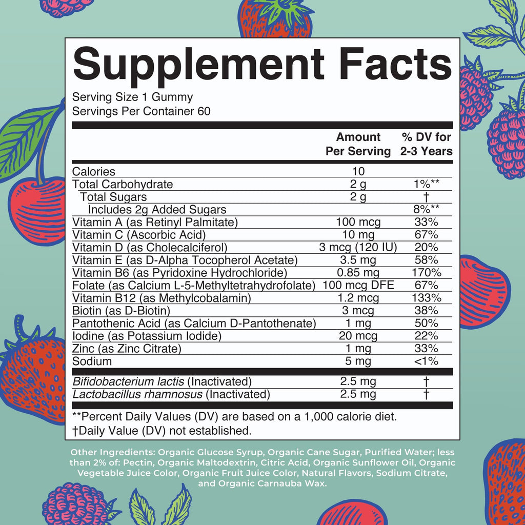 MARYRUTH'S Kids Vitamins USDA Organic | Multivitamin Gummies + Postbiotics for Ages 4+ | Multivitamin for Kids with Lactobacillus Rhamnosus | Children’s Vitamins | Vegan | Non-GMO | 60 Count