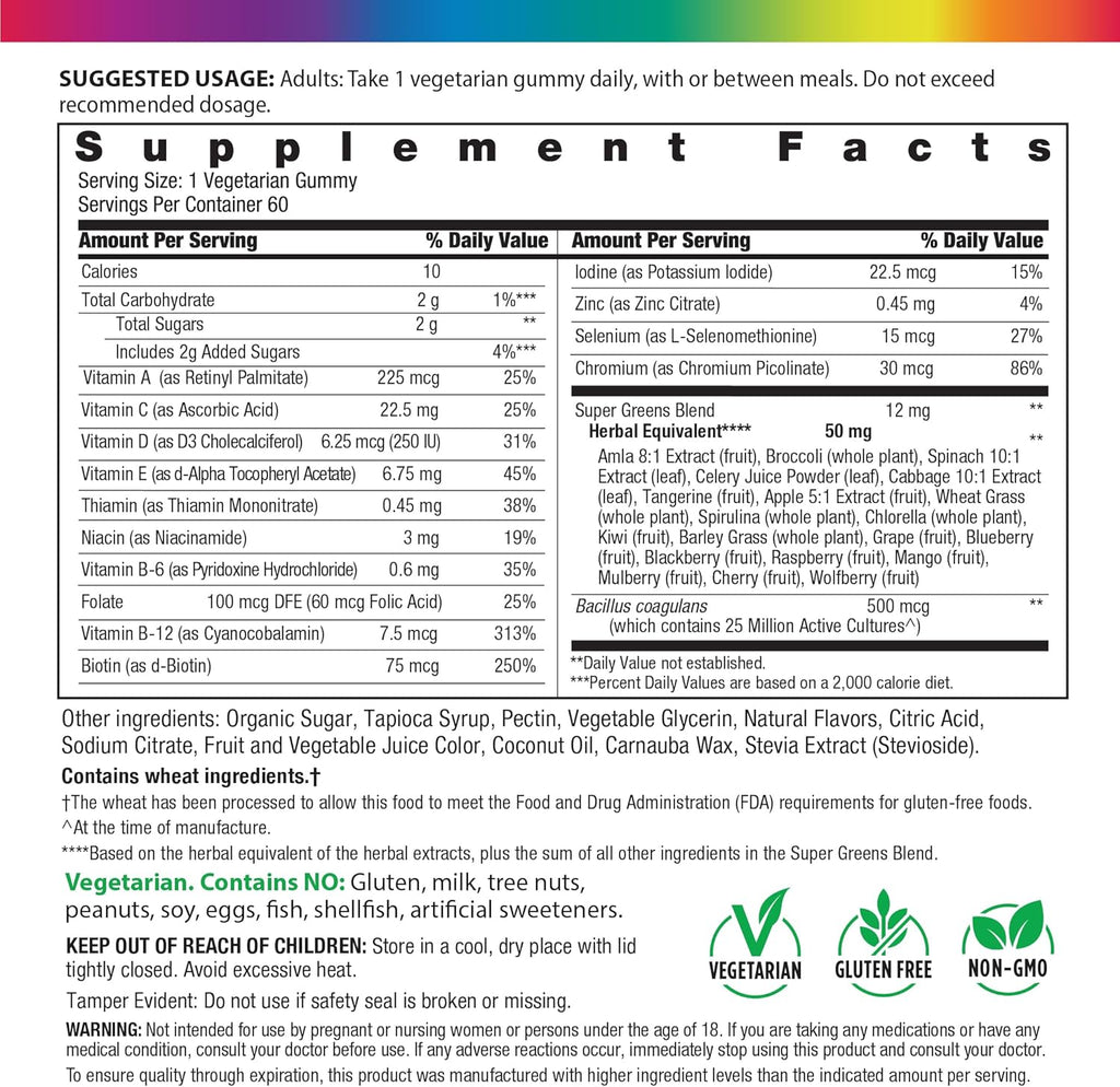 Rainbow Light Womens One + Multivitamin Gummies | 60 Count | Supports Cellular Energy & Antioxidant Health | Mixed Berry Flavor | with Real Food Nutrients, B Vitamins & Probiotics
