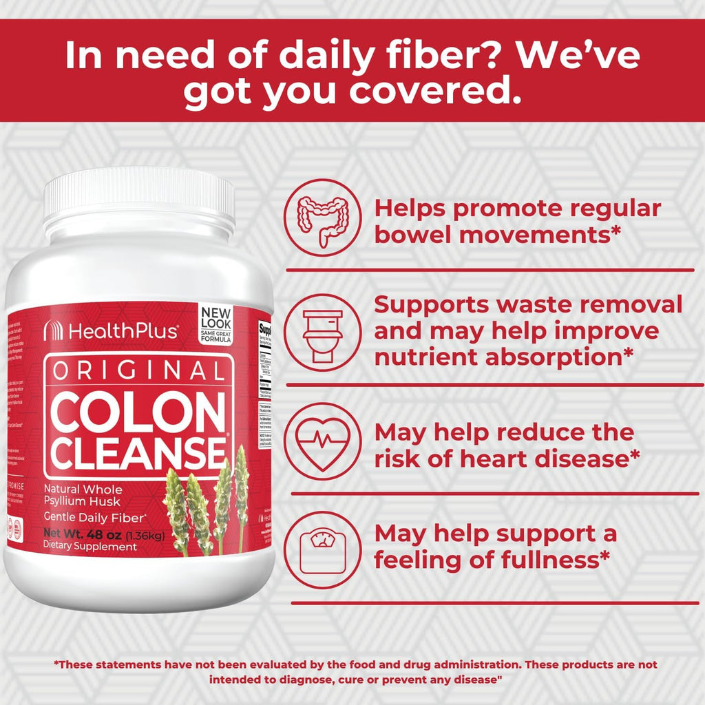 Health Plus Colon Cleanse Daily Psyllium Husk Fiber, 48 oz, 194 Servings | All-natural daily fiber; supports the body's natural detoxification processes, may reduce bloating, and promotes wellness