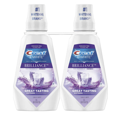 Crest 3D White Mouthwash, Teeth Whitening for Adults, 1L, 2 Pack, Alcohol Free Mouth Rinse, Breath Freshener, Antibacterial, Antiseptic,