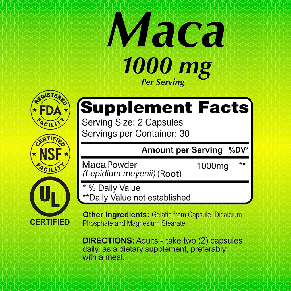 ALFA VITAMINS Maca 1000 mg Peruvian Maca Root Supplement for Energy & Wellness – Plant-Based Formula - 60 Capsules (2-Pack)
