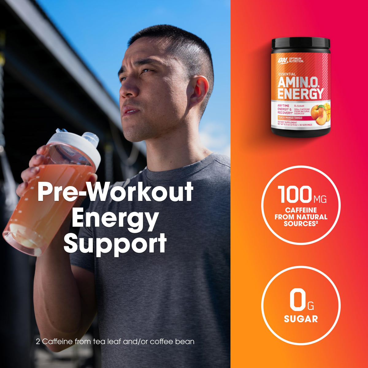 Optimum Nutrition, Amino Energy - Pre Workout with Green Tea, Bcaa, Amino Acids, Keto Friendly, Green Coffee Extract, Energy Powder - Concord Grape, 65 Servings