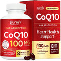 CoQ10 100mg Softgels, Heart Health Support, 8 Month Supply, High Absorption | Coenzyme Q10 for Energy Levels & Vitality Support, Co Q 10 Supplement, Non-GMO, Gluten-Free, 240 Co Q10 Softgels (Once-Daily)