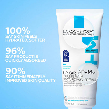 La Roche-Posay Lipikar AP+MAX Triple Repair Moisturizing Body Cream | Face & Body Lotion for Dry Skin with Shea Butter & Niacinamide | Gentle Moisturizer for Very Dry, Rough & Sensitive Skin, 200ml