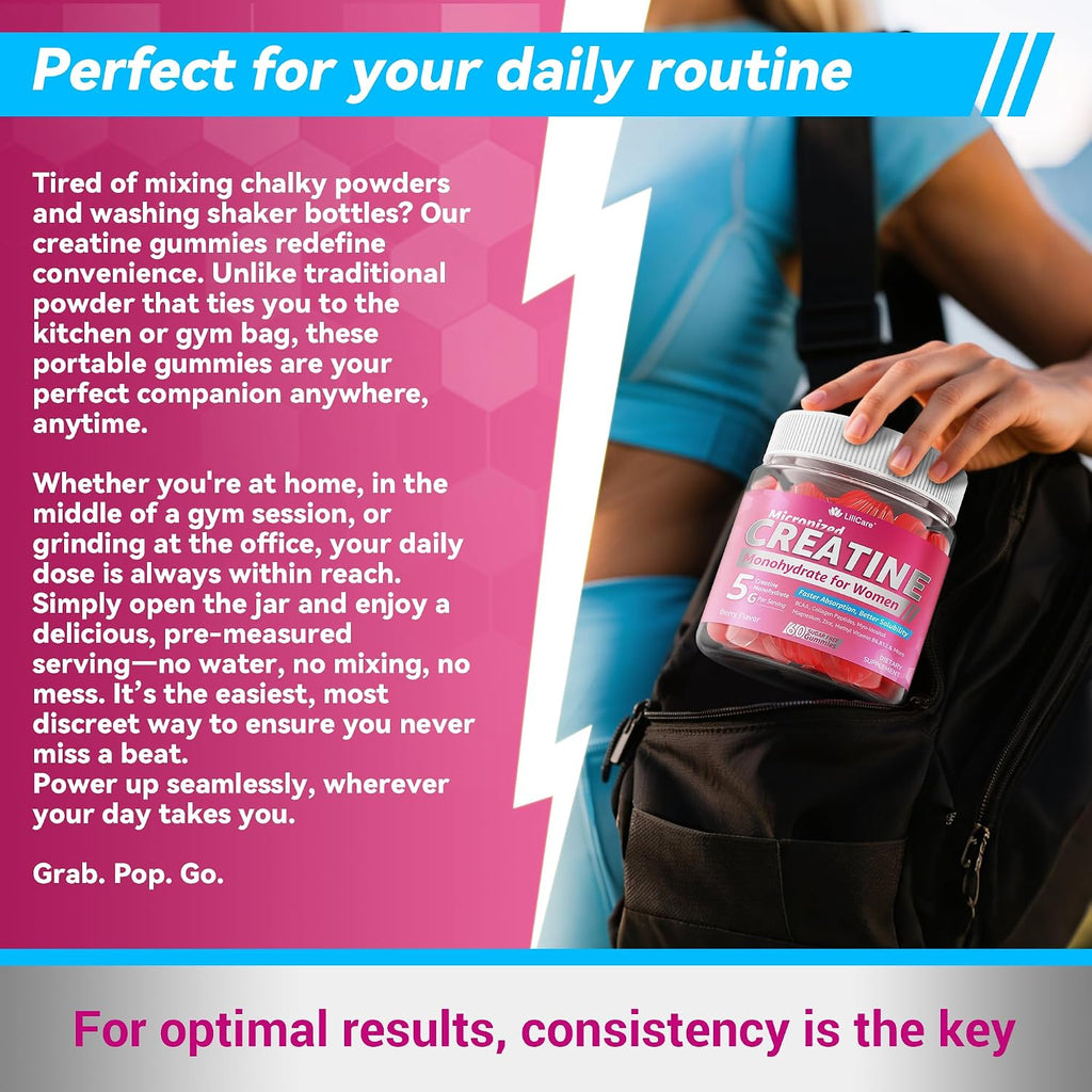 Creatine for Women Gummies, Micronized Creatine Monohydrate + Myo-Inositol, Collagen Peptides, BCAAs, Hyaluronic Acid, Vitamin B6 B12, Zinc for Enërgy, Föcus, Hörmonal Balance, Sugar Free, 120 Counts
