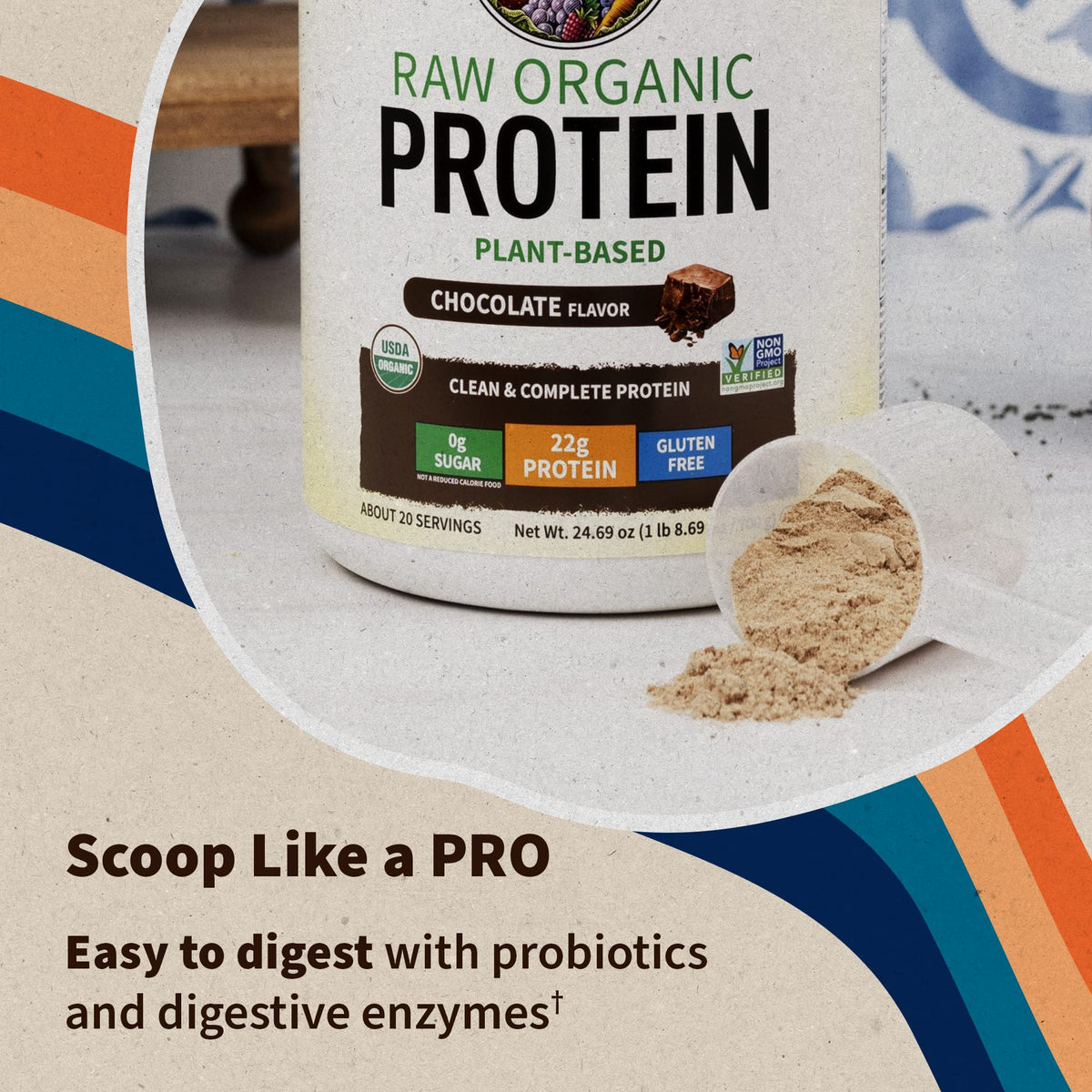Garden of Life Protein Powder, Vegan Protein Powder, BCAA, Probiotics & Digestive Enzymes, Gluten & Lactose Free, Vanilla, 1.5 LB