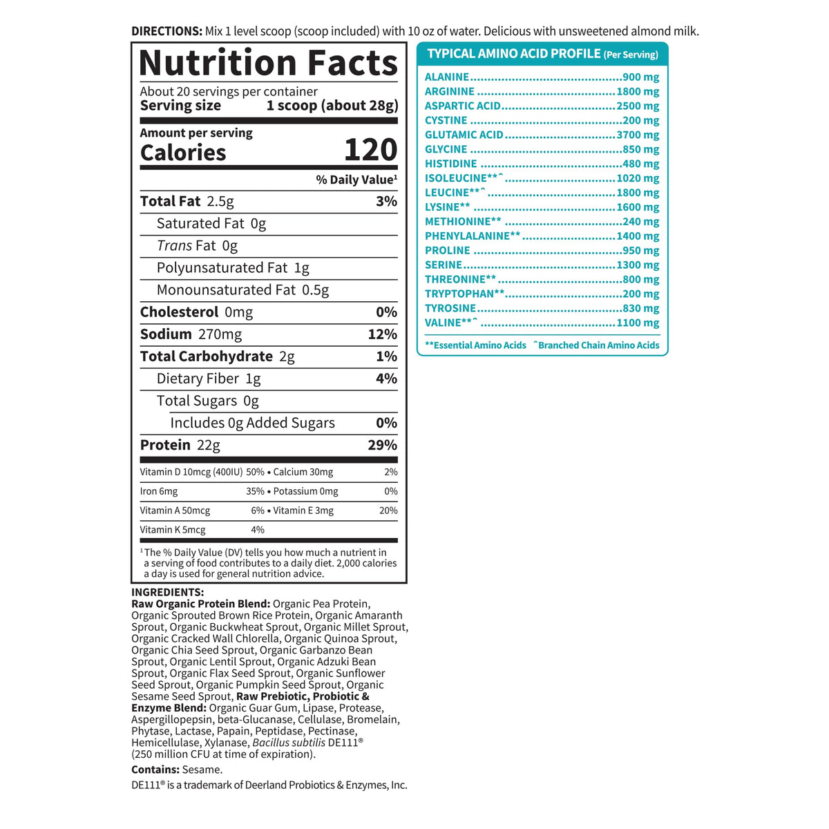 Garden of Life Protein Powder, Vegan Protein Powder, BCAA, Probiotics & Digestive Enzymes, Gluten & Lactose Free, Vanilla, 1.5 LB