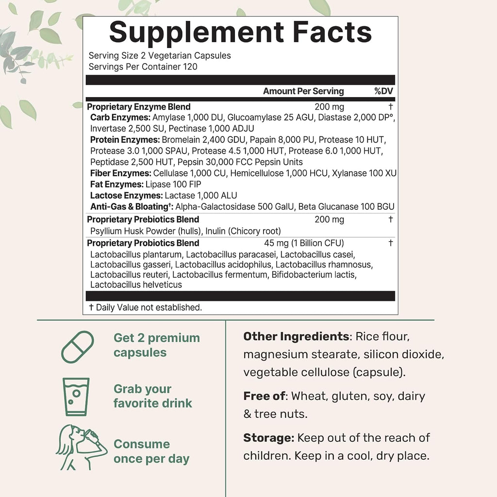 Micro Ingredients Super Enzymes with Prebiotics & Probiotics, 240 Veggie Capsules | Digestive Enzymes for Women & Men | Probiotic, Bromelain, Psyllium Husk & More | Immune & Gut Health Support*