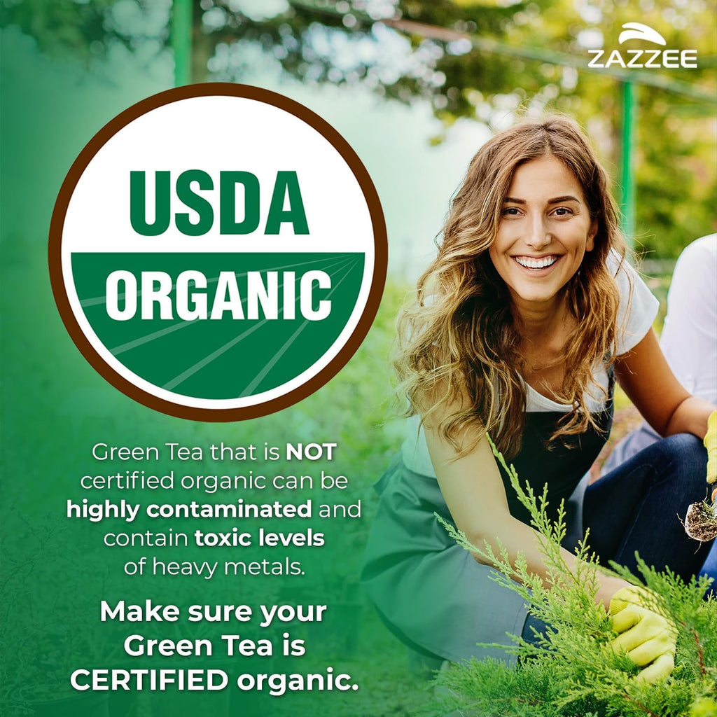 Zazzee USDA Organic Green Tea 20:1 Extract, 50% EGCG, 98% Polyphenols, 80% Catechins, 120 Vegan Capsules, 4 Month Supply, Antioxidant, Metabolism & Energy Support, Non-GMO, All-Natural, Made in USA