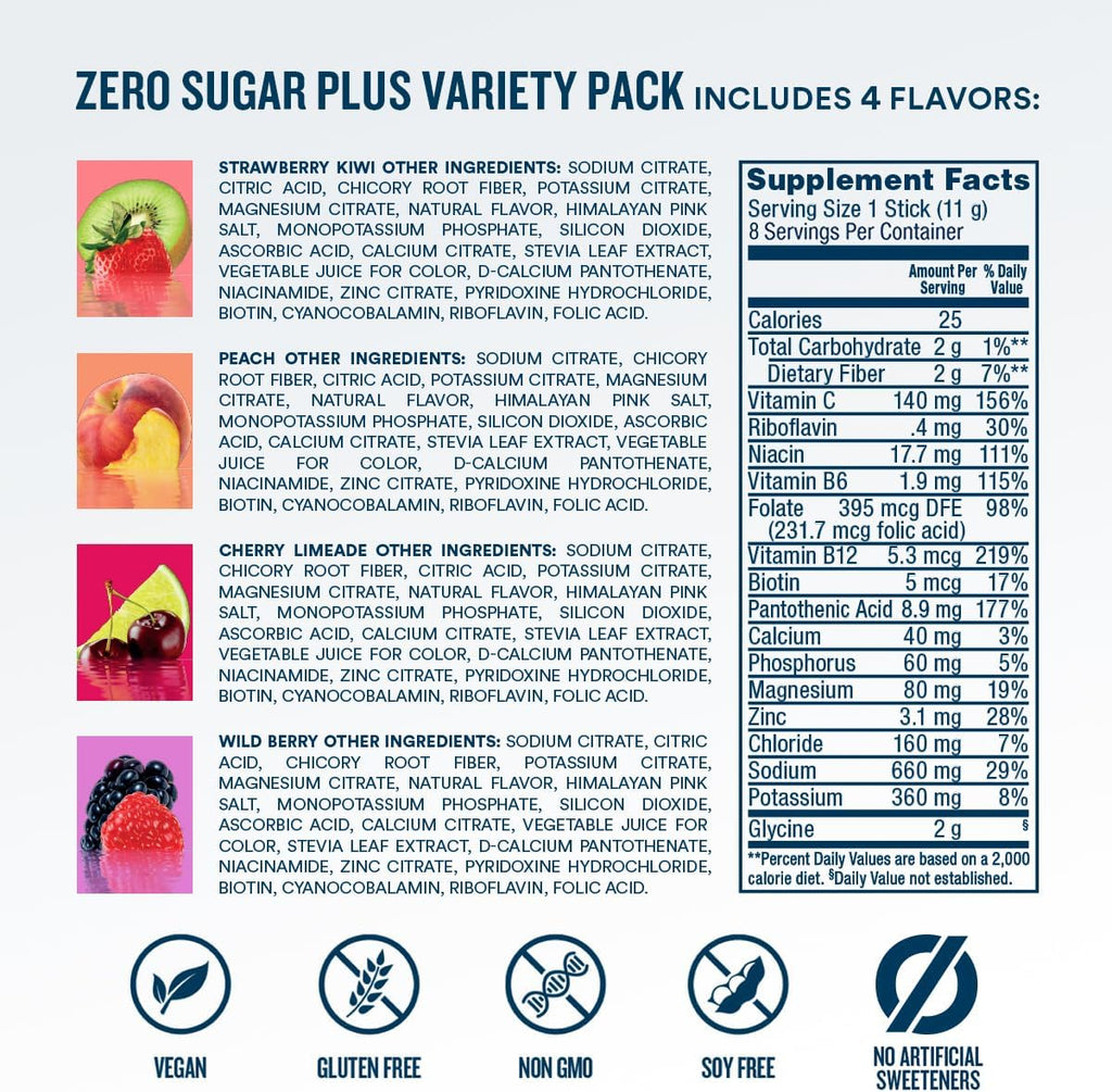 DripDrop Hydration Zero Sugar Plus Electrolyte Packets, Bundle, 16 Ct | Raspberry Lemonade, Watermelon, Tangerine, Tropical Punch, Strawberry Kiwi, Peach, Cherry Limeade, Wild Berry; Sugar Free