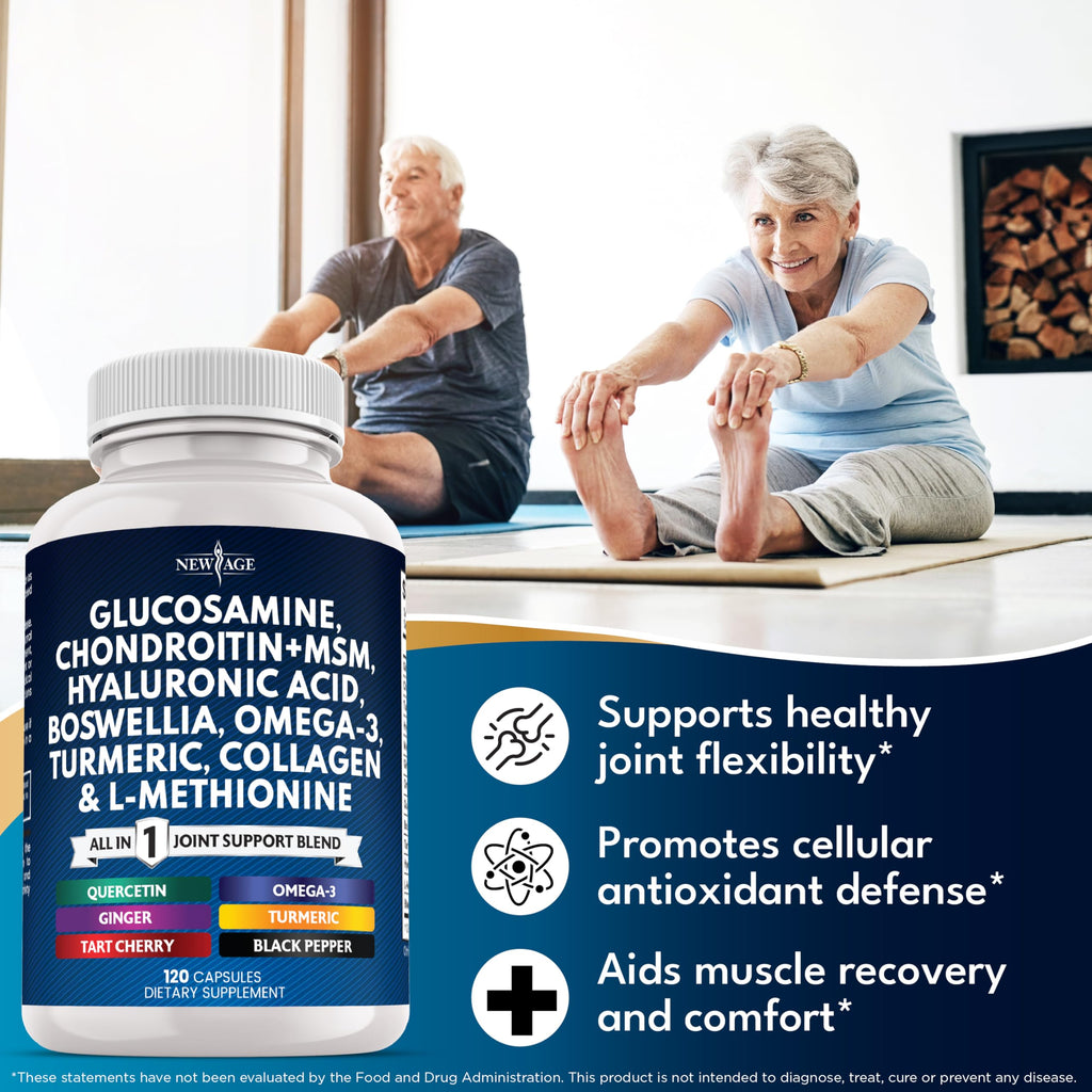 Glucosamine Chondroitin, MSM, Turmeric Curcumin, Collagen, Hyaluronic Acid, Omega 3 – Health Supplement for Men & Women – 240 Count
