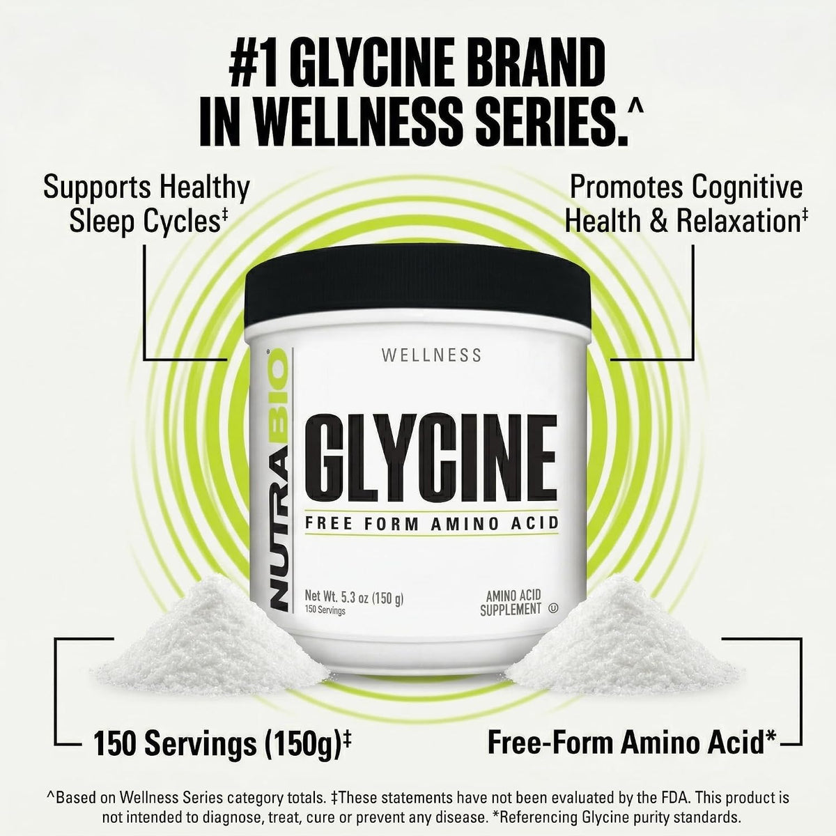 NutraBio Glycine Powder - Glycine Supplement- Free Form Amino Acid Supplement - 1000mg Serving - 150g, 150 Servings