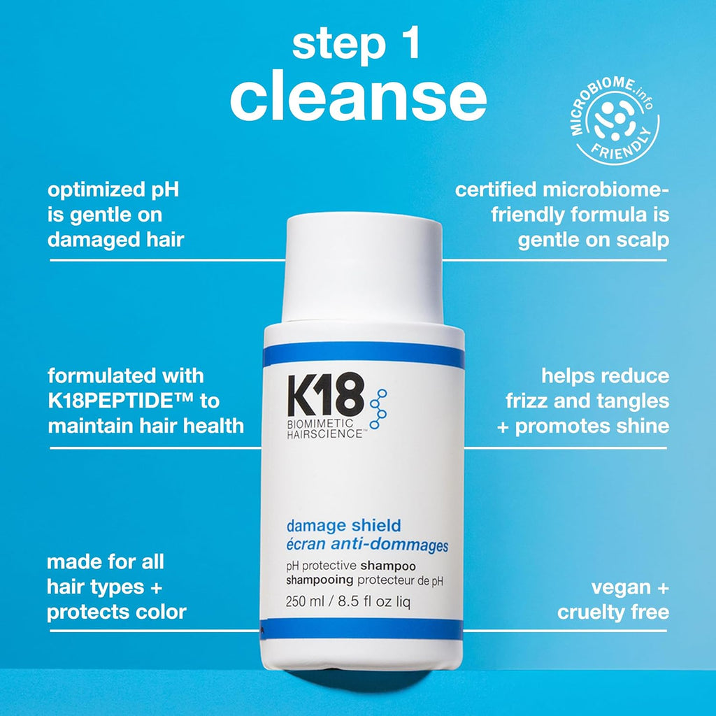 K18 Damage Shield Wash Care Set | Full-Size Color-Safe Protective Shampoo + Conditioner Reduces Frizz And Tangles, Maintains Hair Health, Protects From Damage