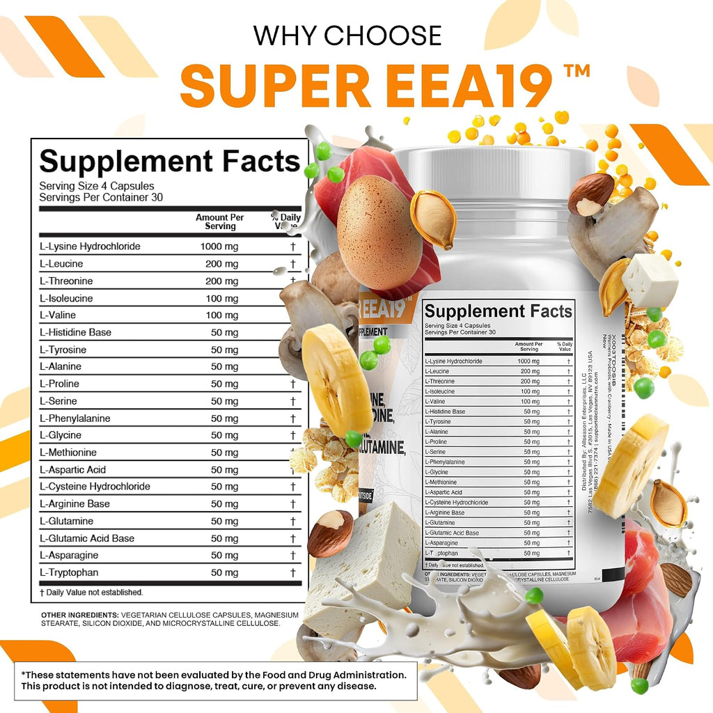 Clean Nutraceuticals Amino Acids Supplement L-Lysine, L-Threonine, L-Leucine, Isoleucine, Valine, L-Histidine, L-Tryptophan, L-Methionine, L-Arginine, L-Cysteine, L-Glutamine, L-Serine, Aspartic Acid