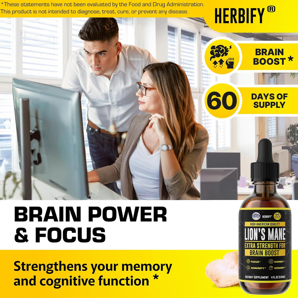 HERBIFY Bundle - Lions Mane & Vitamin D3 2 Fl Oz Drops - Supplement for Memory, Focus & Clarity & Immune Support, Bone Strength and Teeth Support Supplement