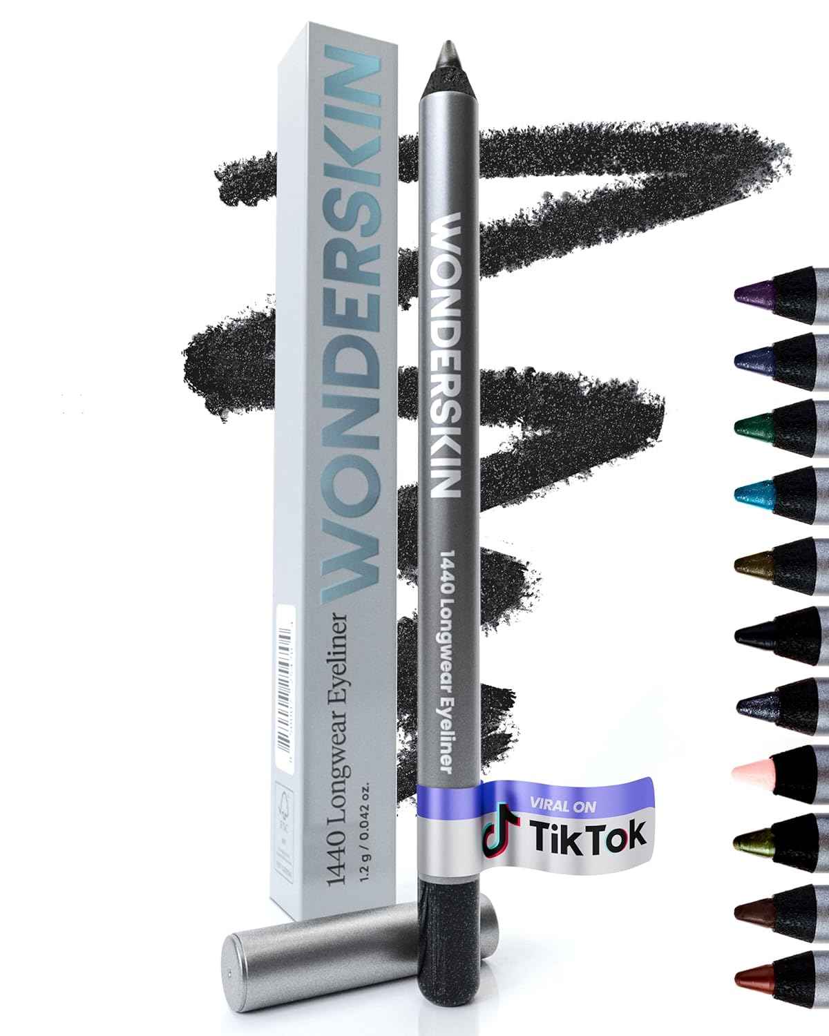Wonderskin Eyeliner Pencil, 1440 Longwear Black Glitter Eyeliner Pencil - Waterproof, Sharpenable & Smudge Proof (Black Truffle)