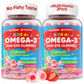 Nextdia Omega 3 (EPA/DHA) Filled Gummies for Kids Teen with Multivitamin, Calcium + D3 + K2 + Zinc, Plus Vitamin A B1 B2 B12 C, Selenium, Iodine for Brain, Eye, Bone, Energy, No Fish Taste, Sugar Free