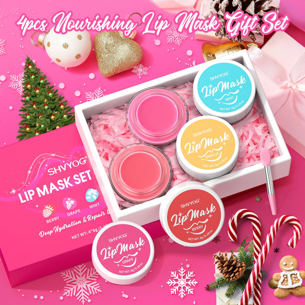 4 Pack Lip Mask Set, Hydrating Lip Mask Overnight - Berry, Grape, Mint, Vanilla Flavors, Lip Sleeping Mask Nourish Lip Balm with Vitamin C & Shea Butter | Dry Lips Care Gift SHVYOGBuy Supplements Australia