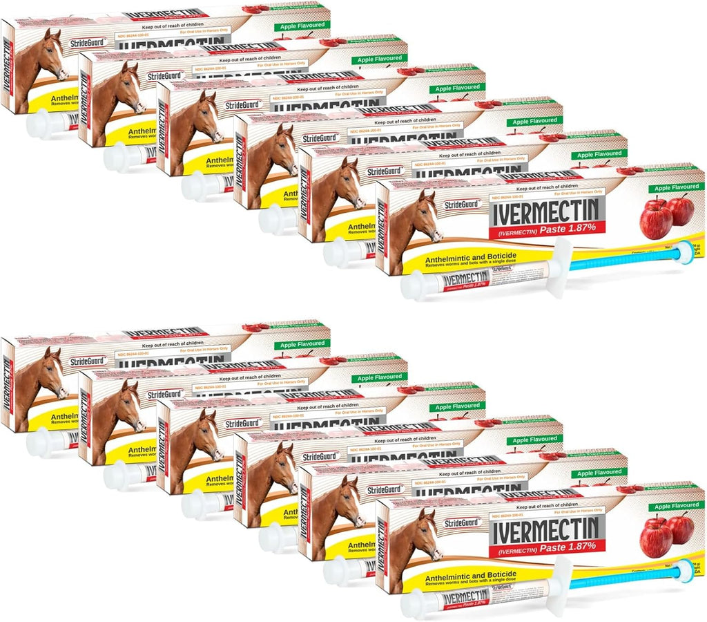 Horse Ivermectin Paste 1.87% – Apple Flavored Oral Horse Dewormer Syringe – 6.08g Tube Treats Horses Up to 1250 LB [Pack-12]