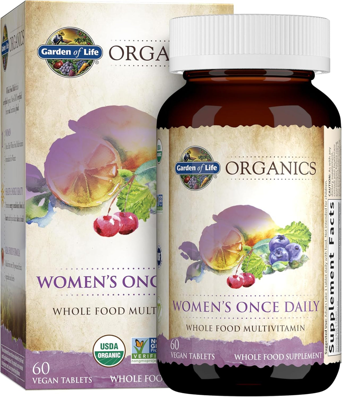 Garden of Life Organics Multivitamin for Women - Women's Once Daily Multi - Whole Food Multi with Iron, Biotin, Vegan Organic Womens Multivitamin for Health, Energy Hair Skin and Nails, 60 Tablets | Women's Once Daily, Whole Food Multi with Iron, Biotin,