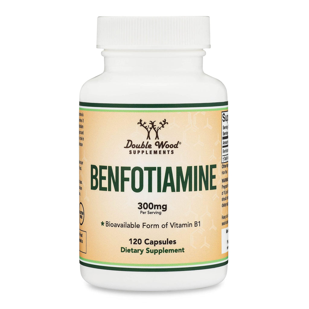 Benfotiamine 300mg Servings (Third Party Tested, 120 Capsules, 150mg Per Cap) Non-GMO, to Boost Thiamine B1 Levels (More Absorbable Than Thiamine, Fat Soluble) by Double Wood