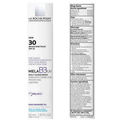 La Roche-Posay Mela B3 UV Daily Sunscreen, Face Moisturizer With SPF 30 + Anti-Aging Melasyl + 5% Niacinamide, Helps Correct & Protect From Sun Damage,