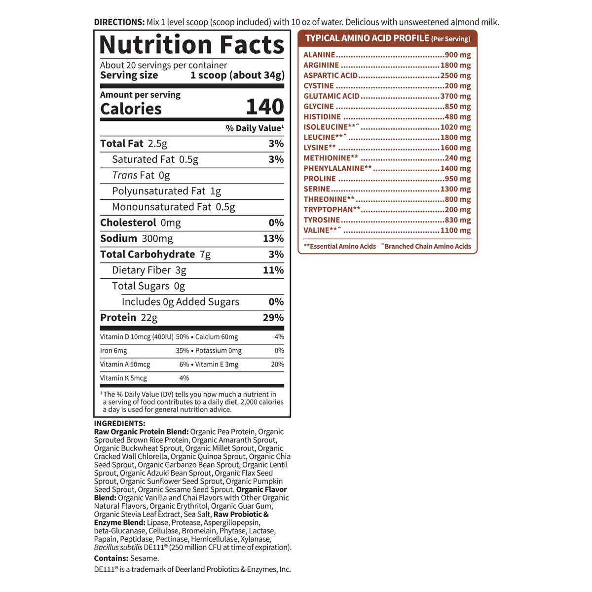 Garden of Life Protein Powder, Vegan Protein Powder, BCAA, Probiotics & Digestive Enzymes, Gluten & Lactose Free, Vanilla, 1.5 LB