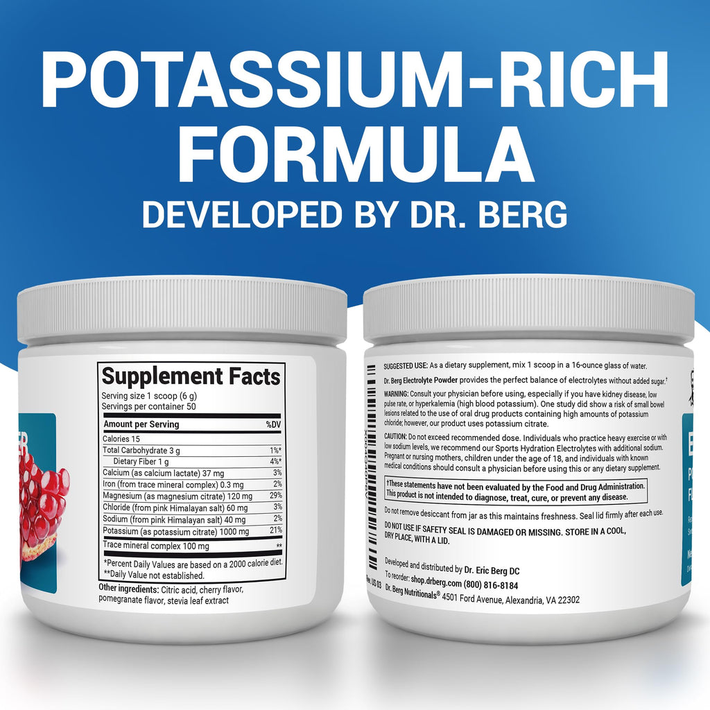 Dr. Berg Zero Sugar Hydration Keto Electrolyte Powder - Enhanced w/ 1000 mg of Potassium & Real Pink Himalayan Salt (NOT Table Salt) - Raspberry & Lemon Flavor Hydration Drink Supplement, 100 Servings