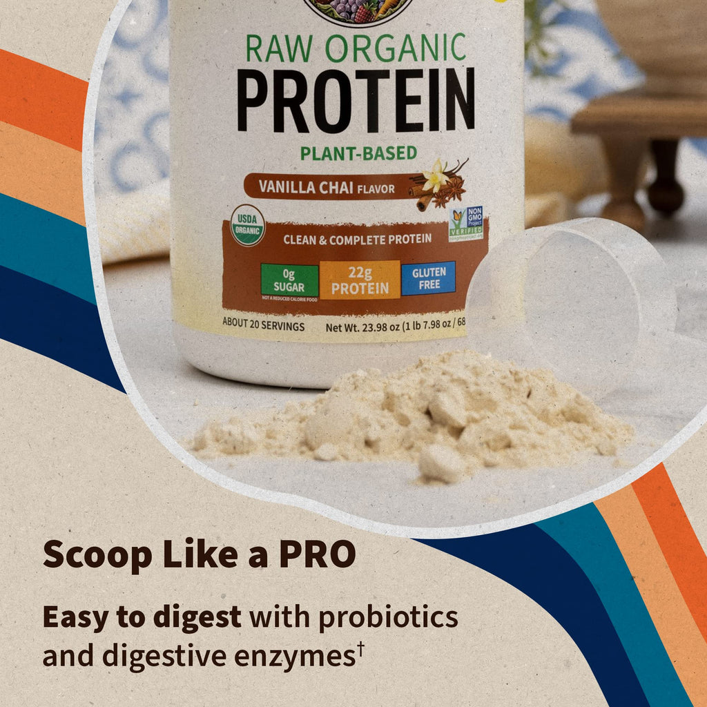 Garden of Life Protein Powder, Vegan Protein Powder, BCAA, Probiotics & Digestive Enzymes, Gluten & Lactose Free, Vanilla, 1.5 LB