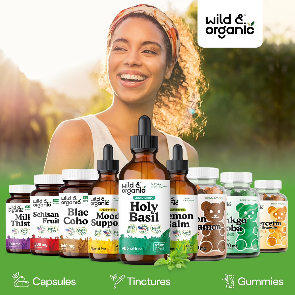 Wild & Organic Holy Basil Tincture - Relaxation & Calmness Support - Liquid Holy Basil Leaf Supplement - Tulsi Drops - Vegan, Sugar & Alcohol-Free Extract - 4 fl oz