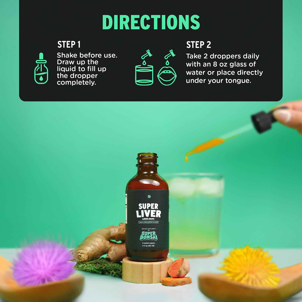 SuperBonsai Milk Thistle Herbal Liquid Supplement - Doctor-Formulated Botanical Blend with Milk Thistle and Dandelion Root - Vegan Non-GMO Drops - 3 Month Supply