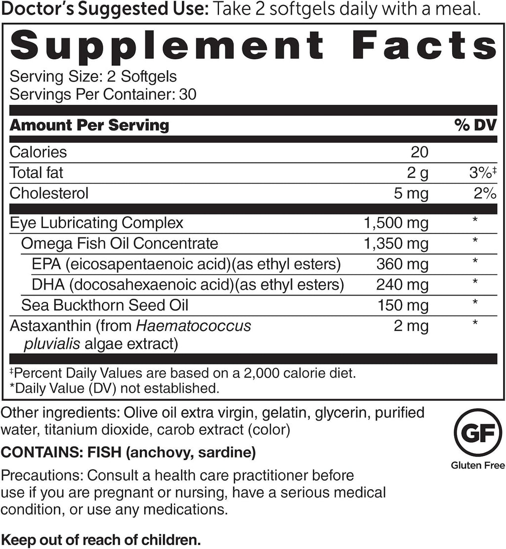 Dr. Whitaker's Eyedrate Hydration and Lubrication Supplement with Omega-3, Omega-7 and Antioxidants, 60 Softgels (30-Day Supply)