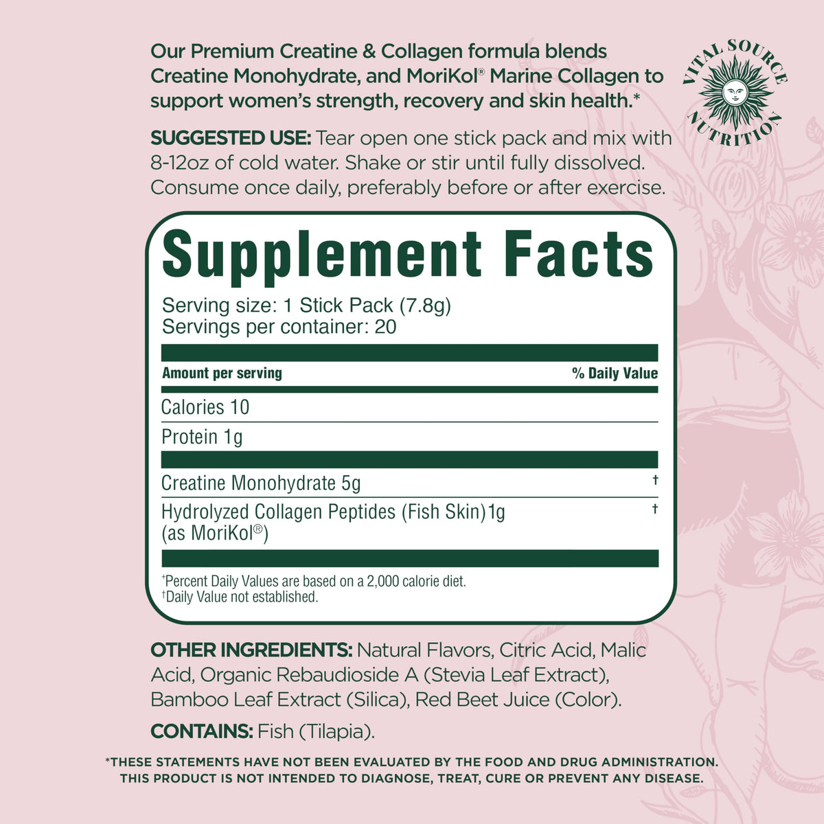 Vital Source Nutrition - Flexi - Creatine & Collagen Stick Packs - 5g Creatine Monohydrate + 1g MoriKol Collagen -Supports Strength, Recovery & Skin Health -20 Servings