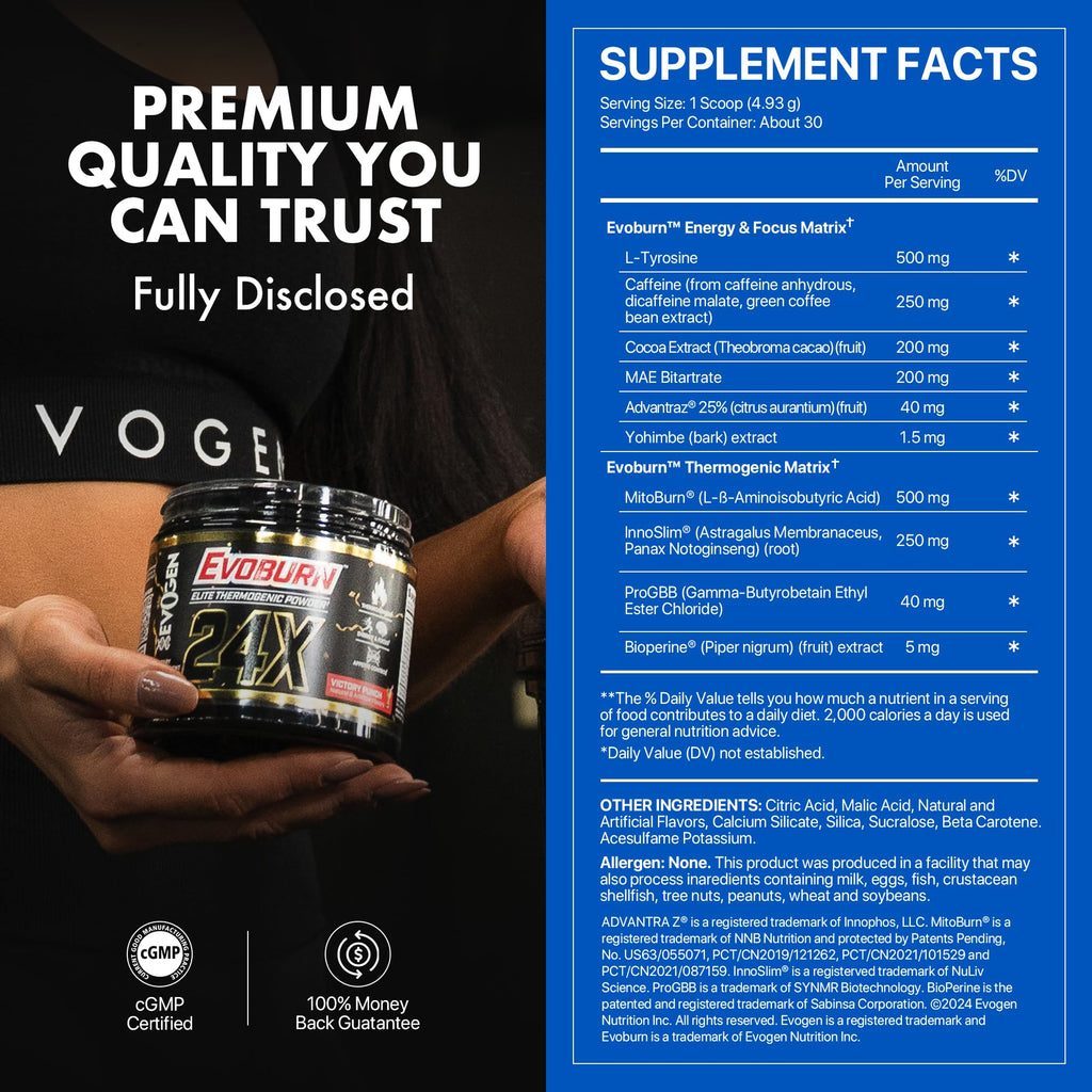 Evogen Evoburn Thermogenic | Mango | 30 Servings | MitoBurn, InnoSlim and ProGBB with caffeine, L-tyrosine, cocoa extract, DMAE and AdvantraZ for energy, focus and metabolism