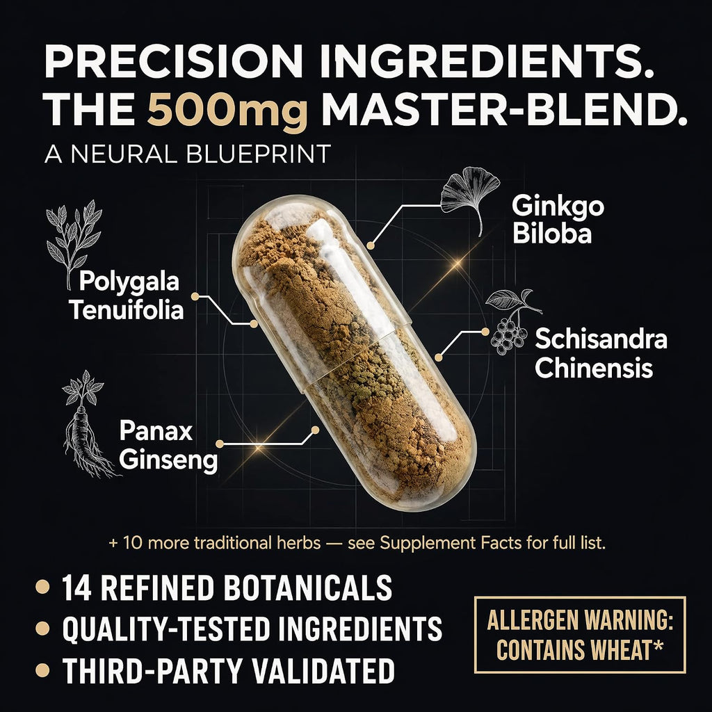 Prefronix Nootropic Brain Supplement, Ginkgo Biloba, Memory & Cognitive | 100-Day Supply; Caffeine-Free Daily Focus; 14 Botanicals for Men, Women and Seniors; GMP-Certified Quality