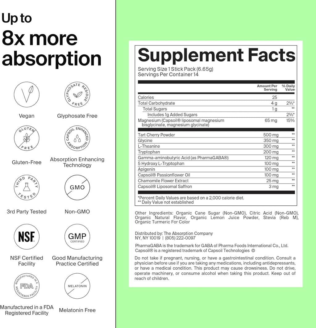 The Absorption Company Sleep Aid Powder - Calming Drink Mix Packets - 7PK