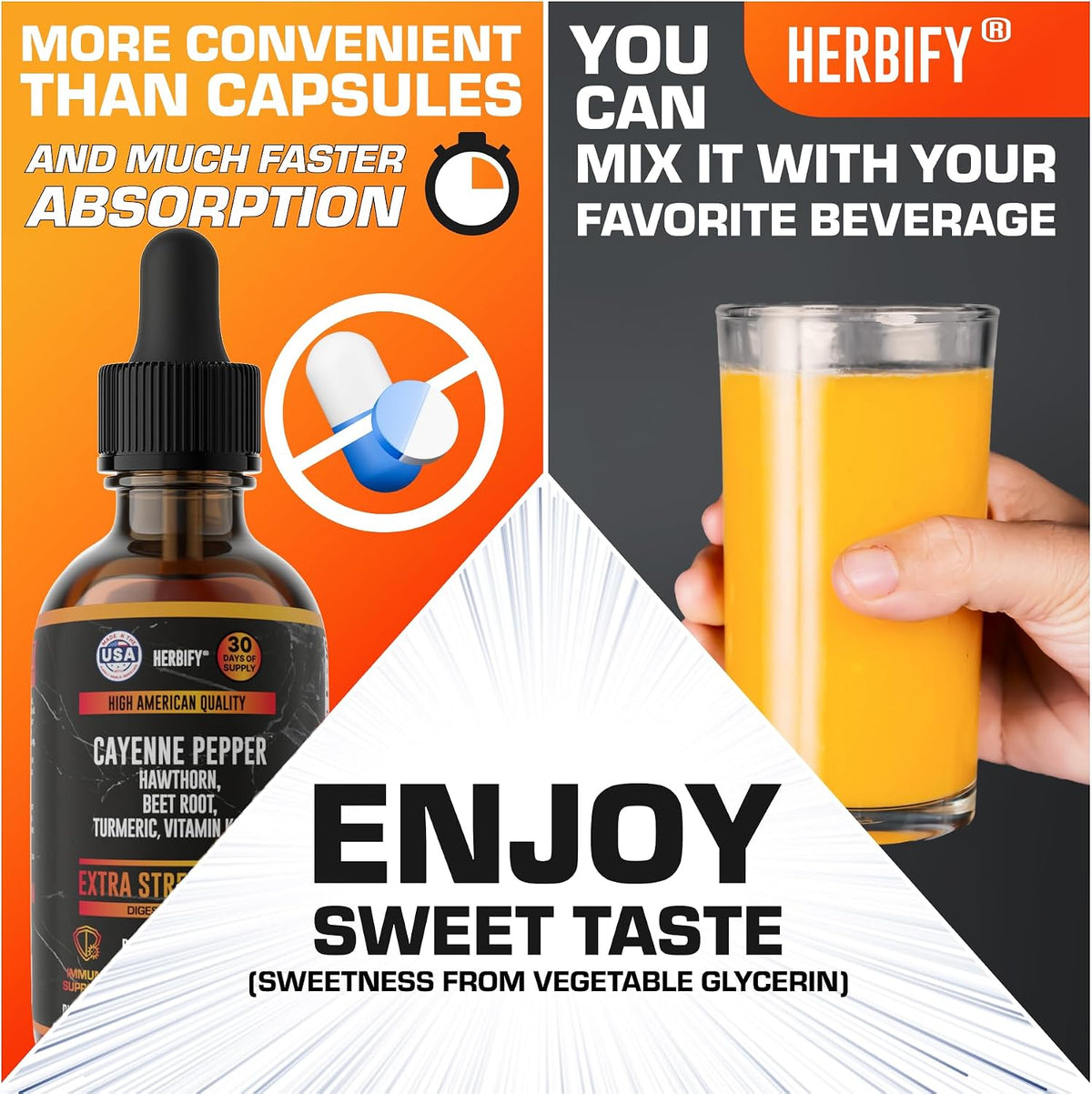HERBIFY Bundle - Lions Mane & Cayenne Pepper Drops - Supplement for Memory, Focus & Clarity & Immune Support, Detox and Digestion Support