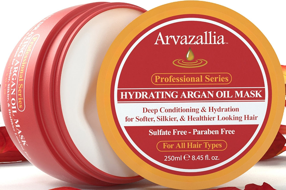 Arvazallia Hydrating Argan Oil Hair Mask and Deep Conditioner for Dry or Damaged Hair (8.45 oz Jar)