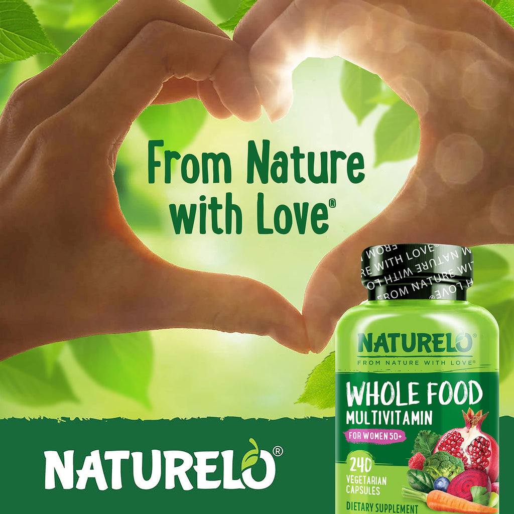 NATURELO Whole Food Multivitamin for Women 50+ (Iron Free) with Vitamins, Minerals, & Organic Extracts - Supplement for Post Menopausal Women Over 50 - No GMO - 120 Vegan Capsules