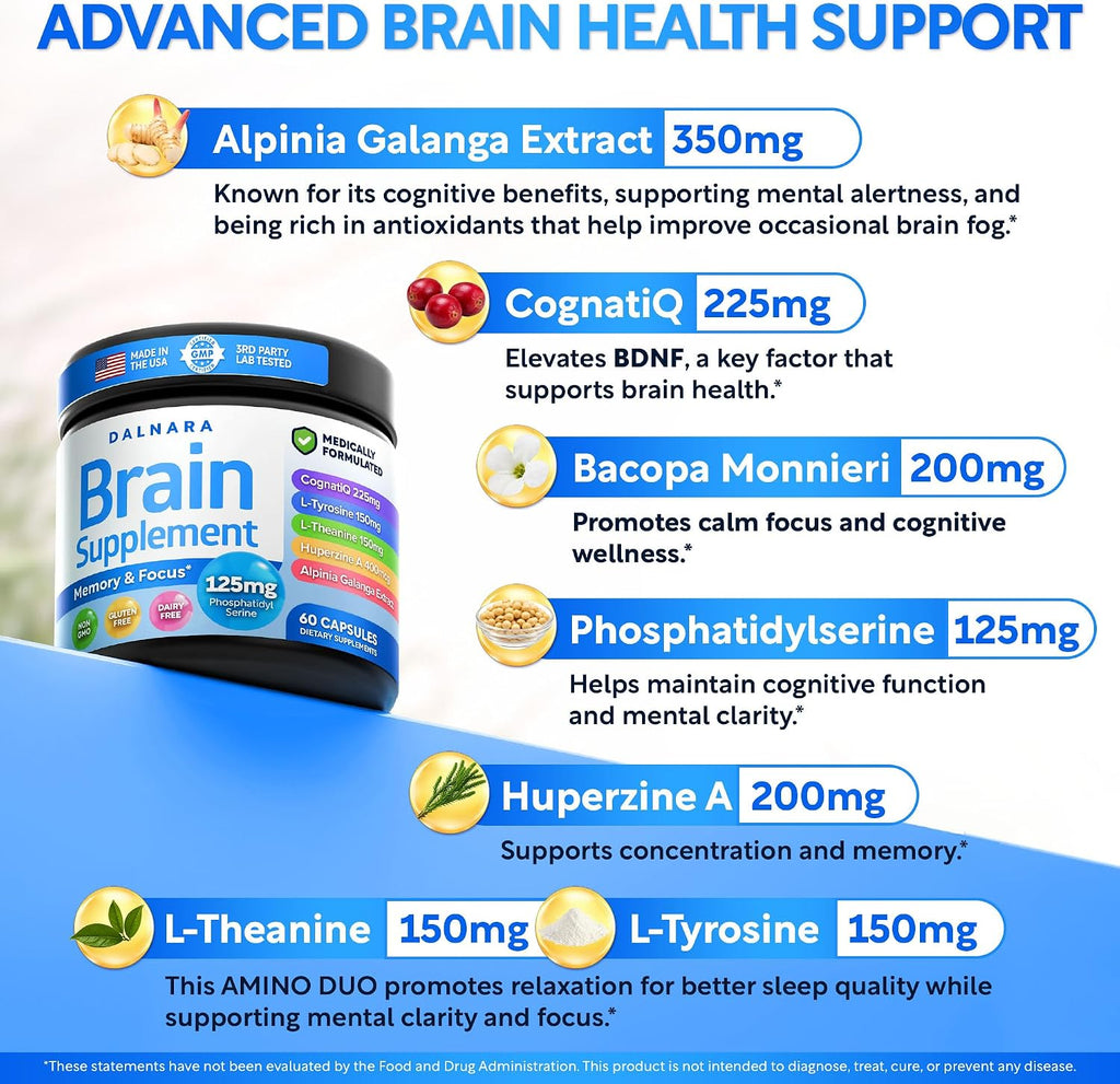 Brain Fog Supplement for Women – Memory & Focus Support for Perimenopause and Menopause – Cognitive Support with Phosphatidylserine, CognatiQ & L-Theanine – Brain Health Capsules – 60 Count