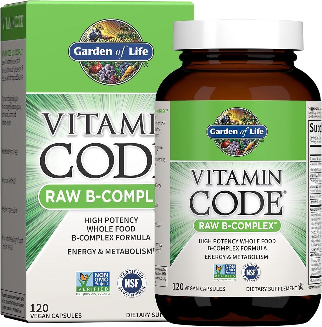 Garden of Life Vitamin B Complex, 120 Vegan Capsules, High Potency Vitamins for Energy & Metabolism with B6, Folate & B12 as Methylcobalamin plus Probiotics | High Potency Vitamins for Energy & Metabolism with B6, Folate & B12 as Methylcobalamin, plus Pro