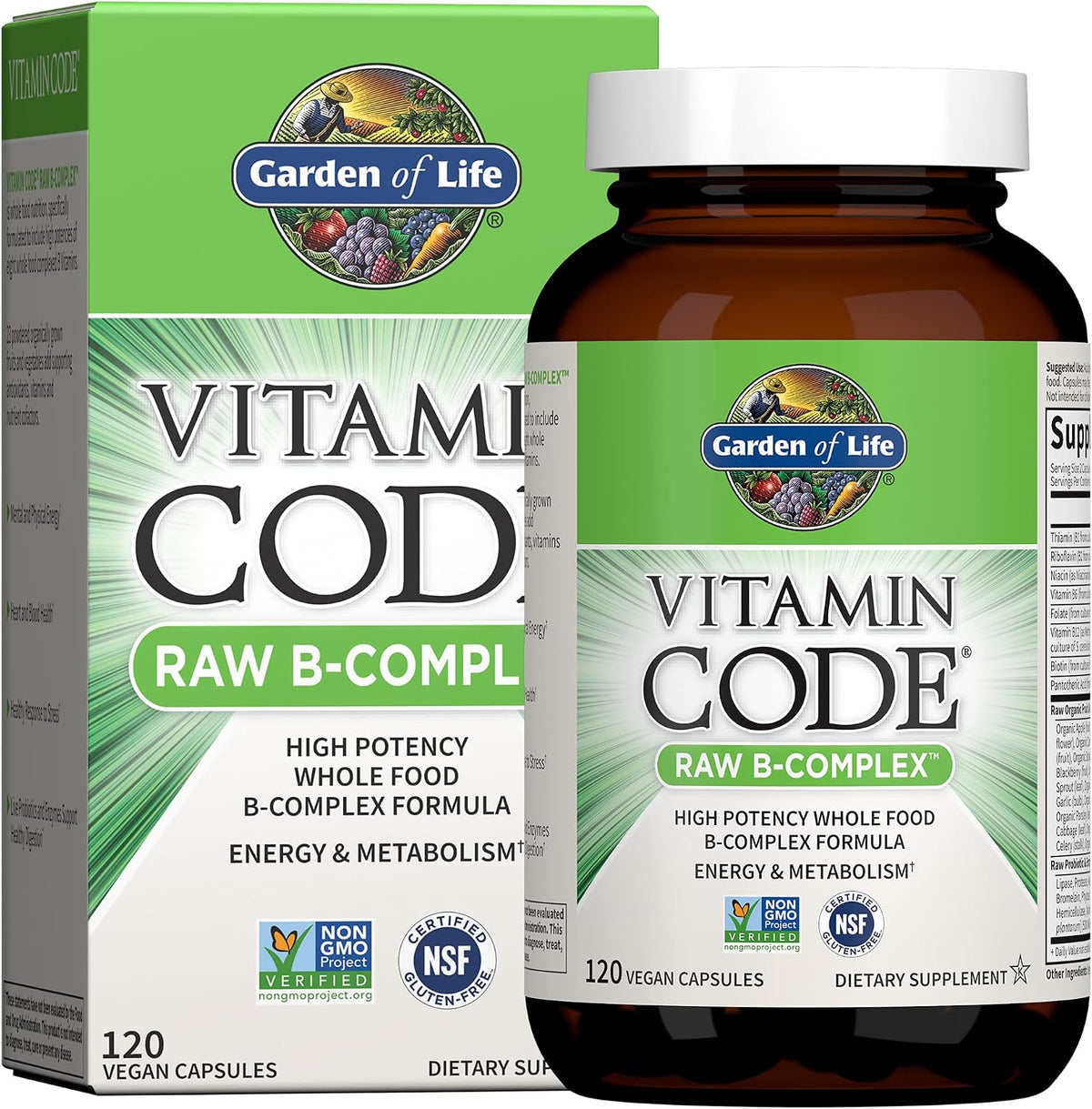 Garden of Life Vitamin B Complex, 120 Vegan Capsules, High Potency Vitamins for Energy & Metabolism with B6, Folate & B12 as Methylcobalamin plus Probiotics | High Potency Vitamins for Energy & Metabolism with B6, Folate & B12 as Methylcobalamin, plus Pro