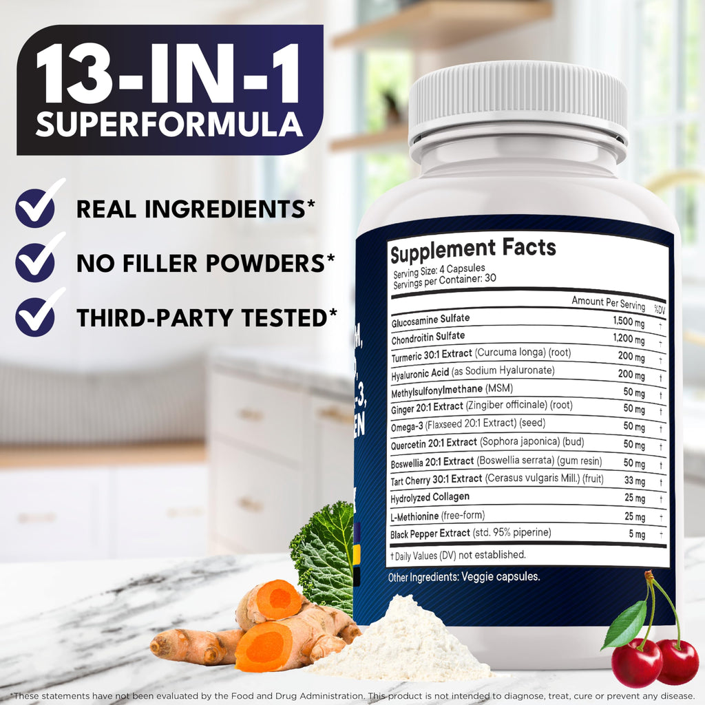 Glucosamine Chondroitin, MSM, Turmeric Curcumin, Collagen, Hyaluronic Acid, Omega 3 – Health Supplement for Men & Women – 240 Count