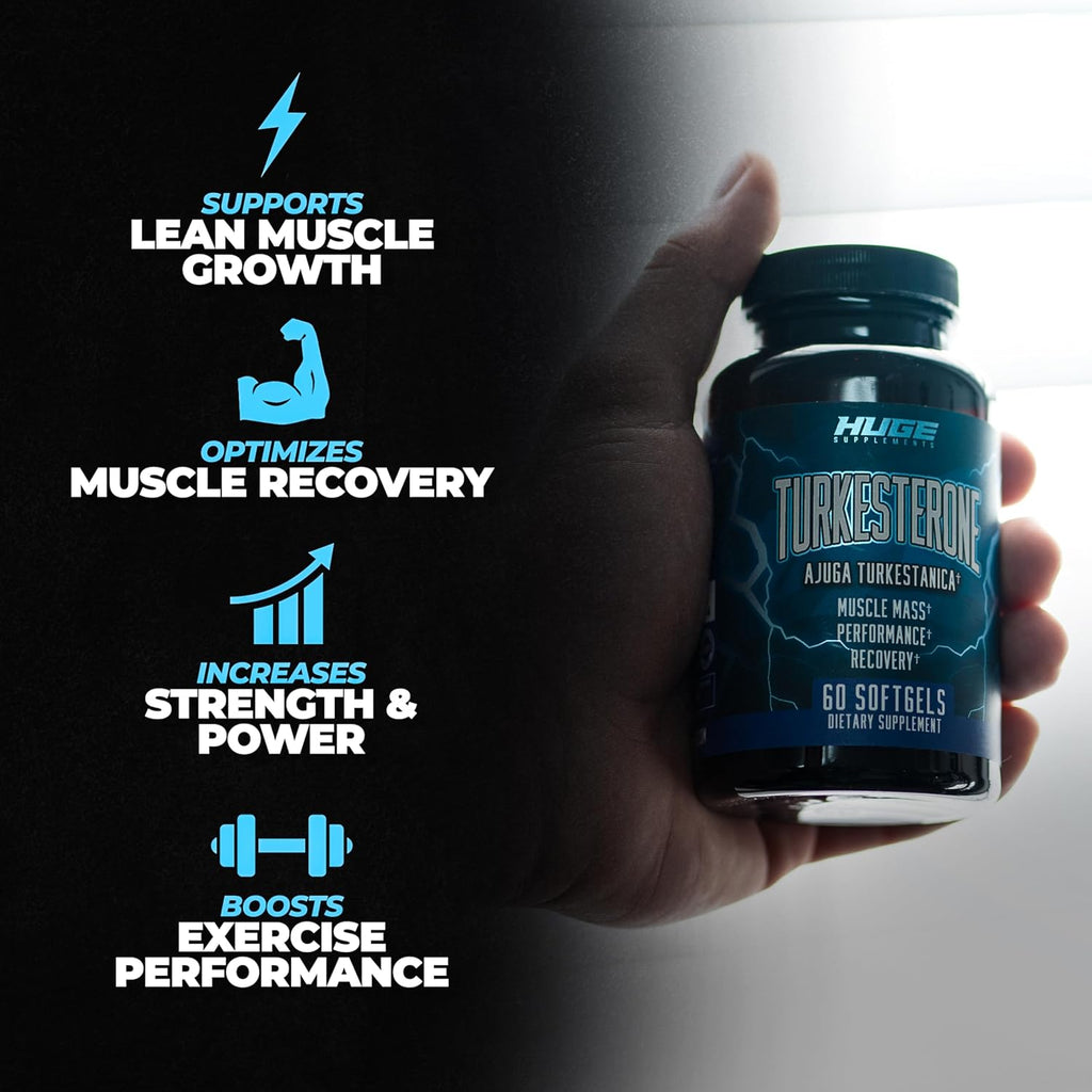 Turkesterone Supplement (500mg) Ajuga Turkestanica Extract, Improve Lean Muscle Mass, Exercise Performance, Improve Muscle Recovery with Our Softgel Absorption Technology (60 Softgels)