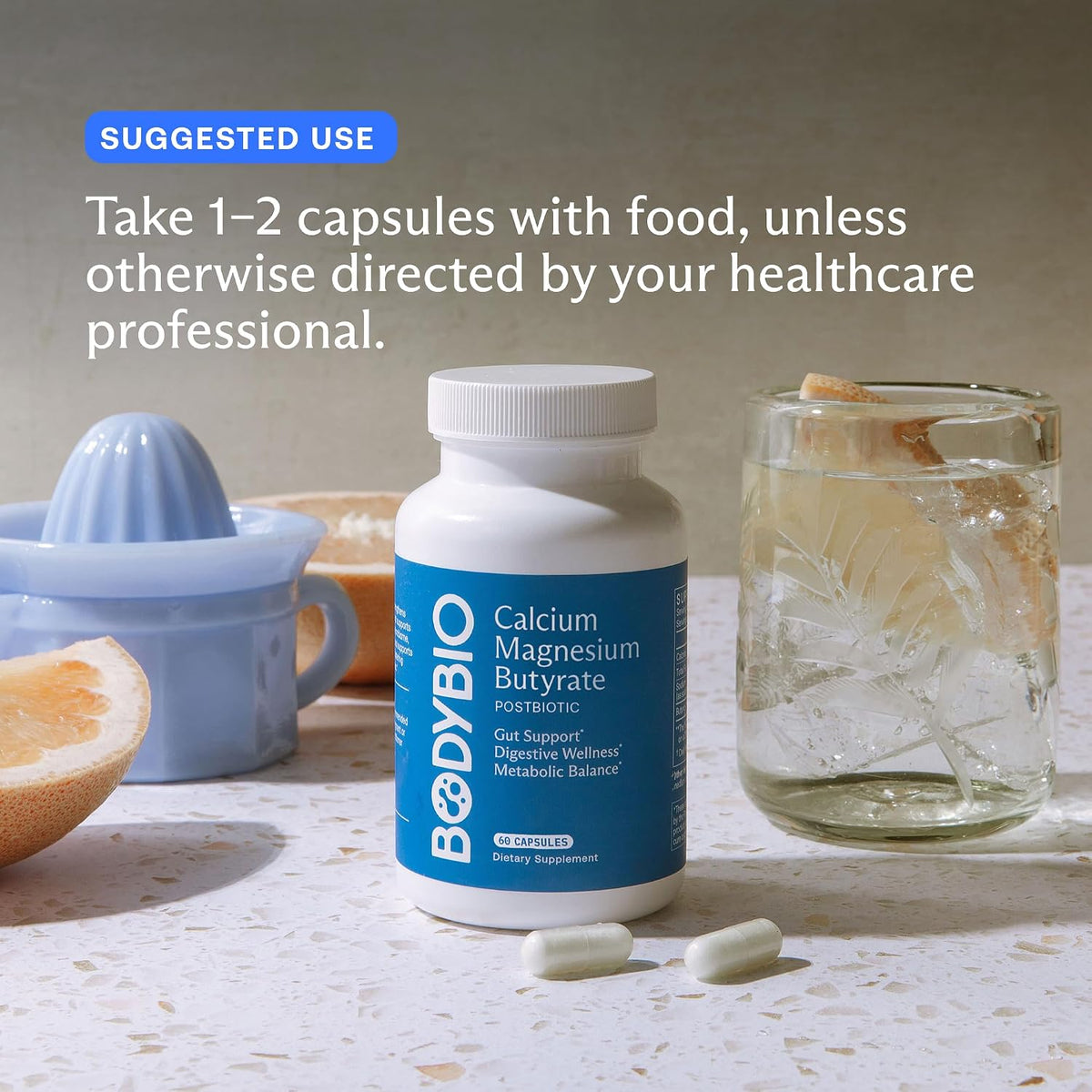 BodyBio Butyrate Calcium Magnesium - Postbiotic for Gut & Digestive Support | Gut Health, Digestive Support, Bloating, Gas & Constipation Relief, Leaky Gut Repair