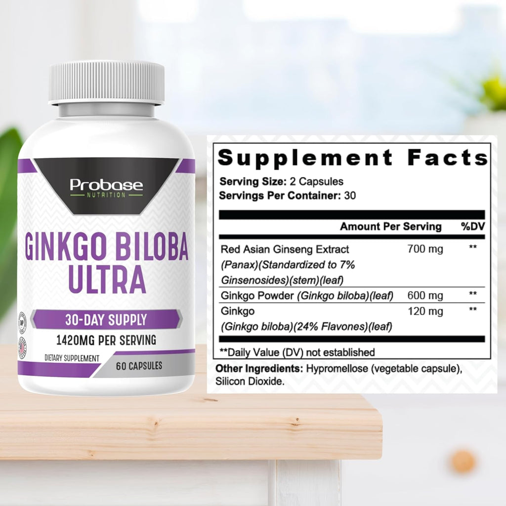 Probase Nutrition Ginkgo Biloba Ultra 60 Capsules 30-Day Supply