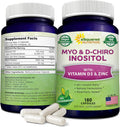 aSquared Nutrition Myo-Inositol & D-Chiro Inositol Supplement - 180 Capsules - Plus Vitamin D3 and Zinc - Myo & D-Chiro Inositol 40 to 1 Ratio - VIT B8 Complex Pills