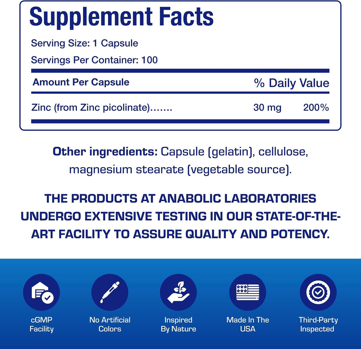 Chelated Zinc Picolinate 30mg - Clinically Formulated High Potency Zinc Supplement for Women & Men for Healthy Skin Bone & Immune System Support - Vegan Non-GMO & Easy to Swallow - 100 Servings