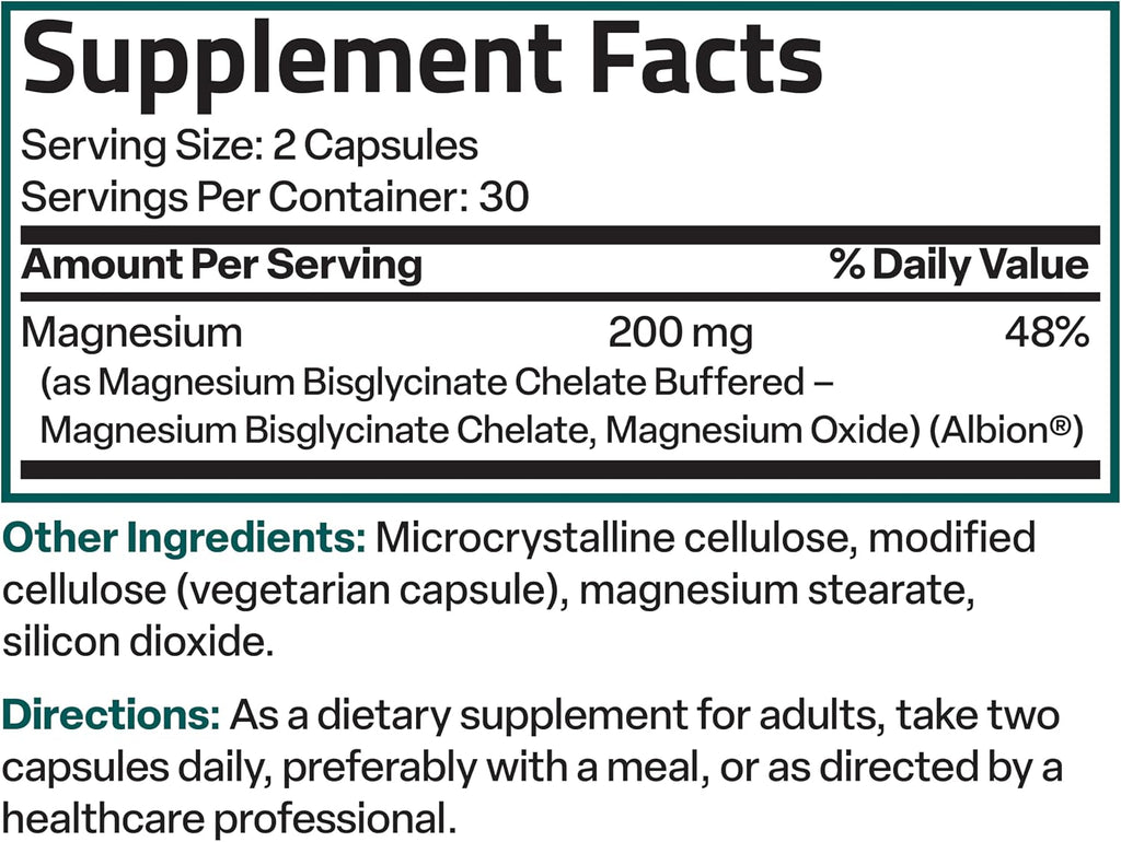 Bronson Magnesium Glycinate 200 MG Chelated High Absorption, 60 Capsules | Stress Relief, Sleep, Heart Health, Nerves, Muscles, and Metabolism Support, Vegetarian, Non-GMO, Gluten Free, Soy Free