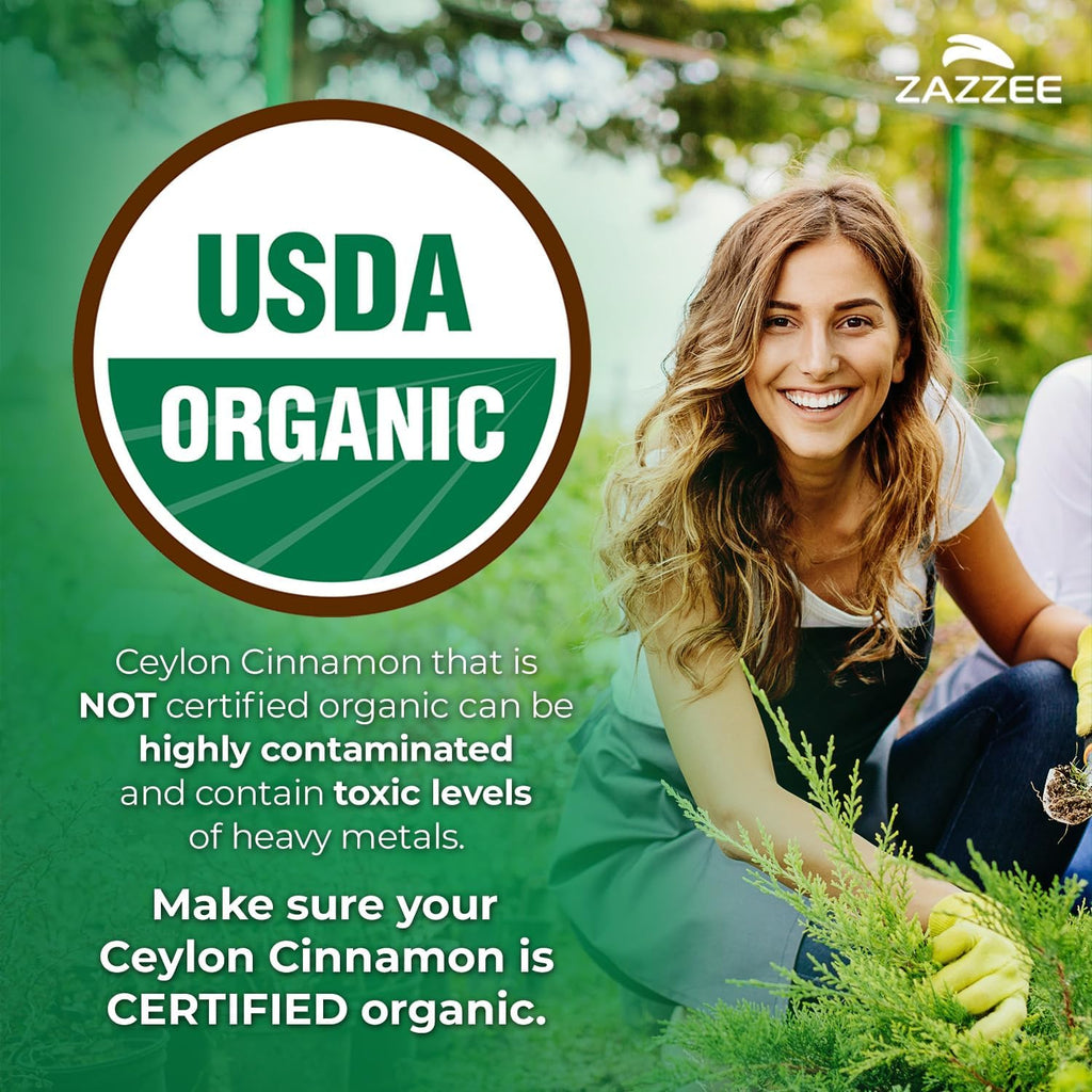 Zazzee USDA Organic Ceylon Cinnamon 20:1 Extract, 150 Vegan Capsules, 5 Month Supply, Sri Lankan Variety, Cinnamomum Verum, Antioxidant & Metabolic Support, All-Natural, Non-GMO, Made in the USA